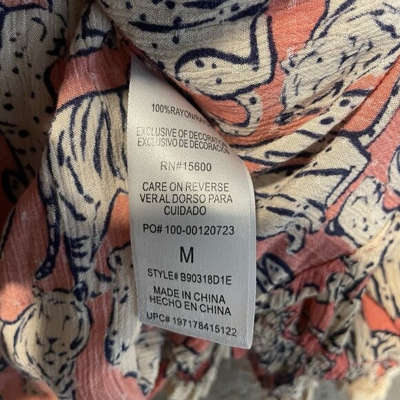 Democracy Blouse Women's Medium Tiger Pink Split Neck 3/4 Sleeve Shirt Top - Picture 5 of 7